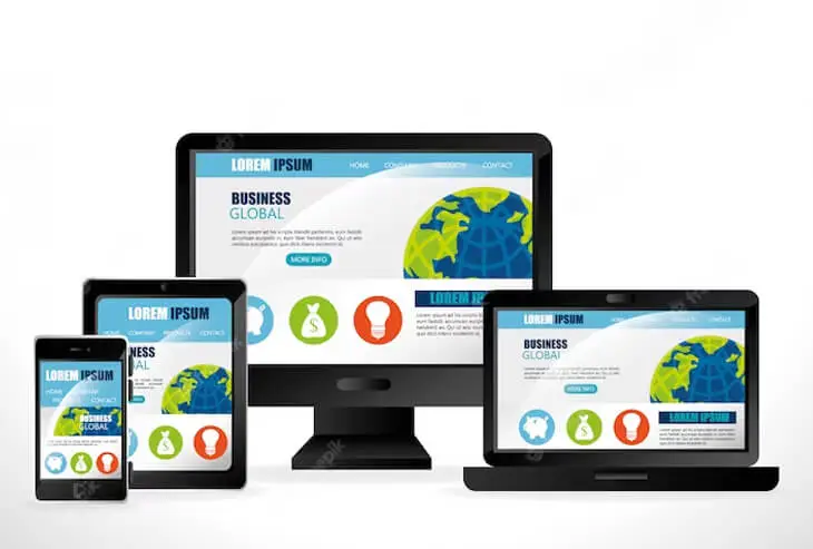 Imagen de un teléfono móvil y un sitio web adaptado a dispositivos móviles.